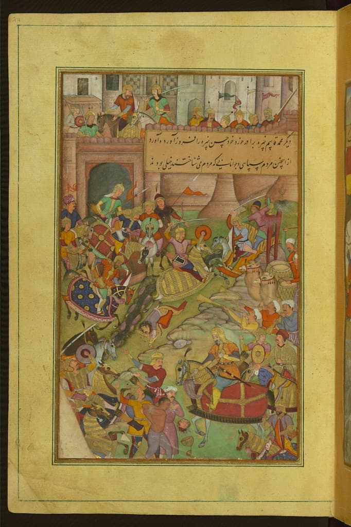 The Fall of Samarkand, a Timurid miniature from a Baburnama manuscript